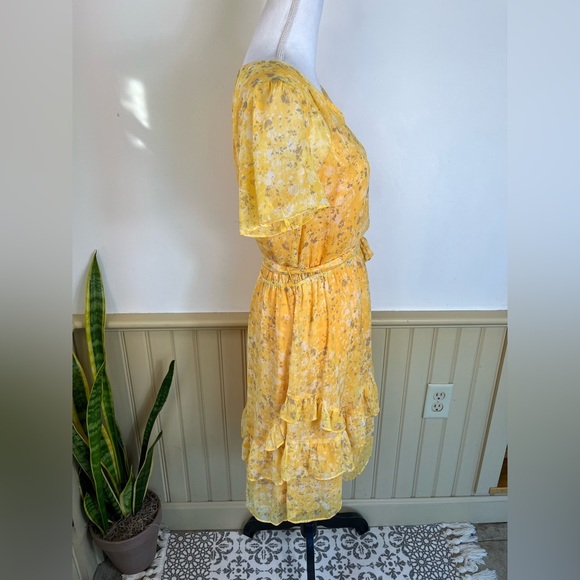 Simply VeraWang Chiffon Dress Butter Yellow Fairycore Tiered Coquette Women Sz M - Picture 2 of 13